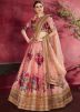 Peach Floral Print Lehenga Choli With Dupatta