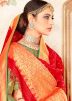 Green Silk Woven Lehnega Choli With Dupatta