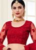 Red Embroidered Net Lehenga Choli With Dupatta