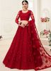 Red Embroidered Net Lehenga Choli With Dupatta