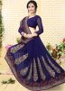 Navy Blue Georgette Embroidered Saree 