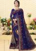 Navy Blue Georgette Embroidered Saree 