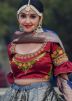 Grey Art Silk Woven Bell Sleeved Lehenga Choli