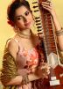 Peach Organza Silk Floral Digital Print Lehenga Choli