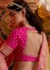Beige And Pink Shaded Woven Lehenga Choli With Dupatta