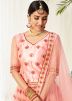 Peach Net Embroidered Lehenga Choli With Dupatta