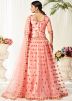 Peach Net Embroidered Lehenga Choli With Dupatta