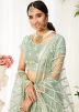 Green Mirror Work Embroidered Net Lehenga Choli
