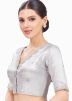 Silver Color Brocade Saree Blouse