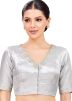 Silver Color Brocade Saree Blouse