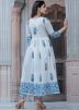 White Readymade Block Printed Kurta Pant Set