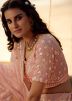 Peach Embroidered Mirror Work Lehenga Choli With Dupatta