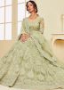Green Embroidered Net Lehenga Choli With Dupatta