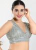 Grey Net Embroidered Blouse