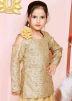 Golden Woven Cold Shoulder Kids Kurti Style Lehenga