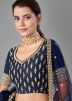 Navy Blue Mirror Work Lehenga In Silk