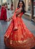 Floral Printed Orange Lehenga Choli In Organza