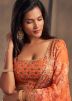 Floral Printed Orange Lehenga Choli In Organza