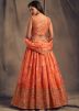 Floral Printed Orange Lehenga Choli In Organza