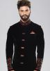 Black Readymade Velvet Indo Western Sherwani