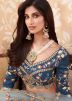 Mirror Embroidered Blue Lehenga Choli In Art Silk