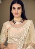Cream Organza Lehenga Choli With Mirror Work