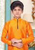 Yellow Readymade Dupion Silk Kids Kurta Dhoti Set
