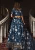 Blue Floral Printed Chanderi Lehenga Choli