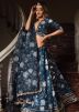 Blue Floral Printed Chanderi Lehenga Choli