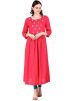 Red Embroidered Flared Kurta With Bottom