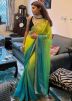Shaded Green Chiffon Saree With Embroidered Blouse