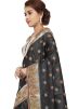 Embroidered Black Pure Silk Saree With Blouse