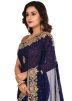 Navy Blue Georgette Embroidered Saree With Blouse