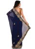 Navy Blue Georgette Embroidered Saree With Blouse