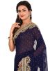 Navy Blue Georgette Embroidered Saree With Blouse
