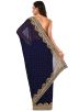 Navy Blue Georgette Embroidered Saree With Blouse