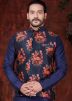 Navy Blue Readymade Kurta Pajama With Nehru Jacket