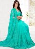 Embroidered Turquoise Saree With Blouse