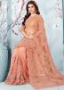 Embroidered Peach Saree With Blouse
