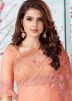 Embroidered Peach Saree With Blouse