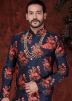 Navy Blue Asymmetric Readymade Sherwani With Dhoti