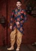 Navy Blue Asymmetric Readymade Sherwani With Dhoti