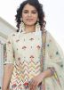 Off White Kurti Style Embroidered Chiffon Lehenga