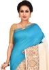 Blue and Cream Woven Pure Silk Saree With Blouse