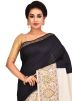 Cream and Black Pure Silk Woven Saree With Blouse