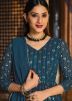 Blue Embroidered Kurti Style Lehenga In Georgette