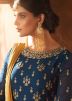 Blue Embroidered Flared Kurti Style Lehenga