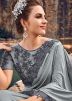 Grey Heavy Border Saree With Blouse
