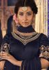 Navy Blue Straight Cut Embroidered Sharara Suit