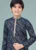 Blue Floral Print Readymade Kids Kurta Pajama